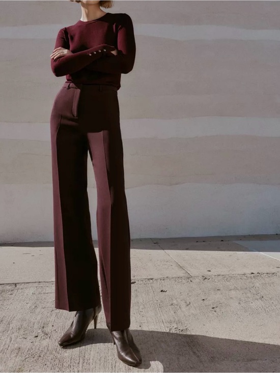 Zara Pants - Zara Women's High-Waist Straight Leg Pants in Burgundy, Size S